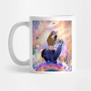 Chicken Riding Llama In Space - Rainbow Mug